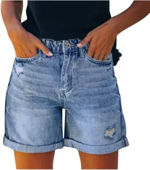 Womens High Waisted Denim Shorts Girls Trendy Ripped Stretchy Baggy Jean Shorts Casual Bermuda Shorts Summer Hot Pant