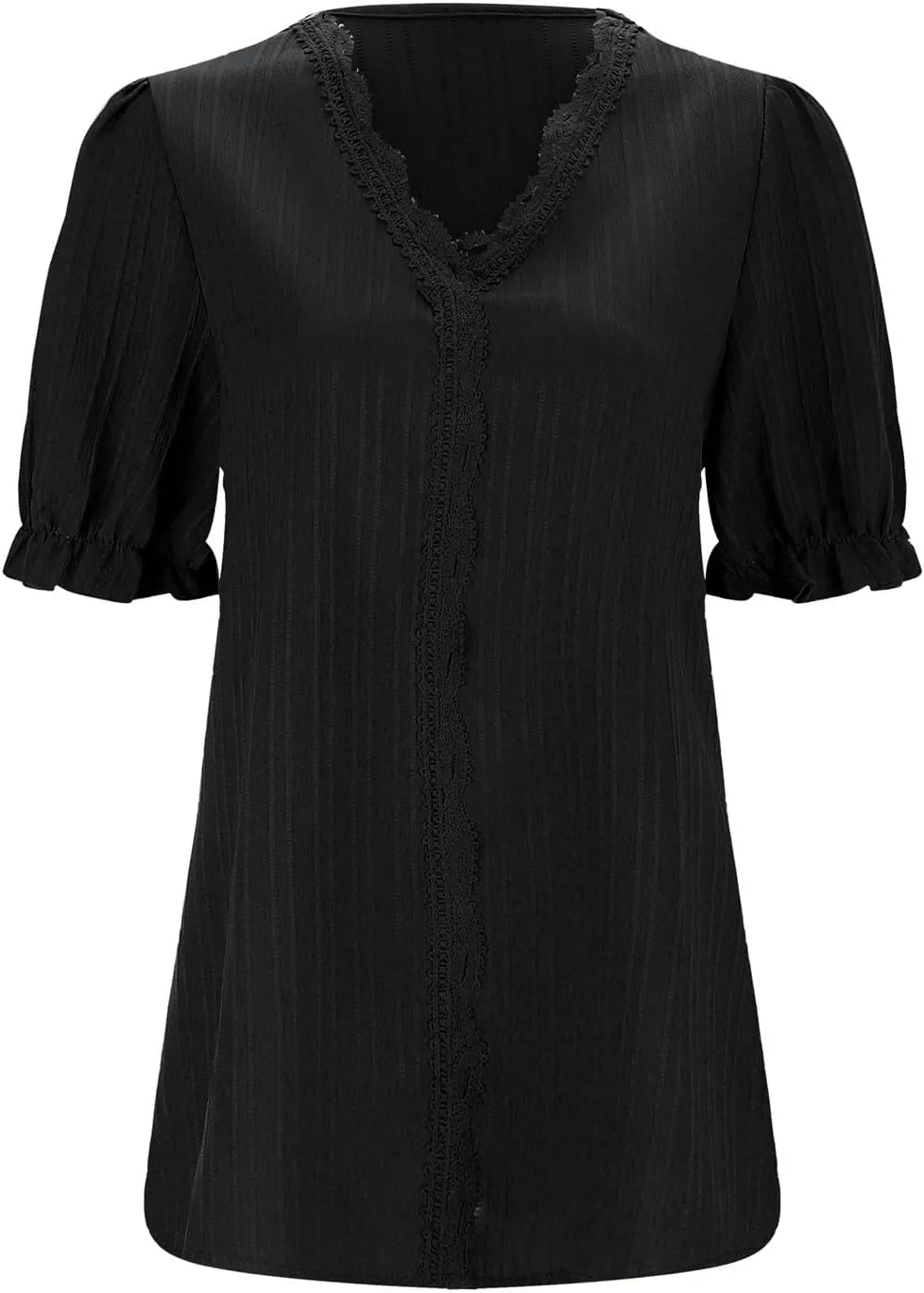Womens Lace V Neck Shirts Fashion Plain Elegant Short Sleeve Blouses Soft Casual Workout T-Shirts Fall 2024 Trendy Tops