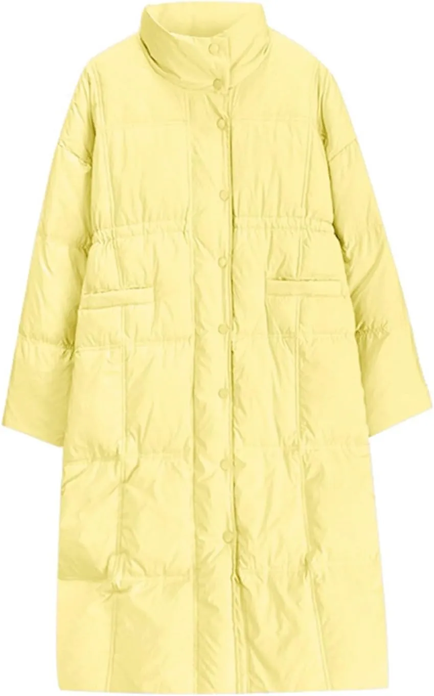 Womens Lightweight Quilted Jackets Long Puffer Down Jacket with Pockets Thickened Warm Quilted Winter Coat Outerwear
