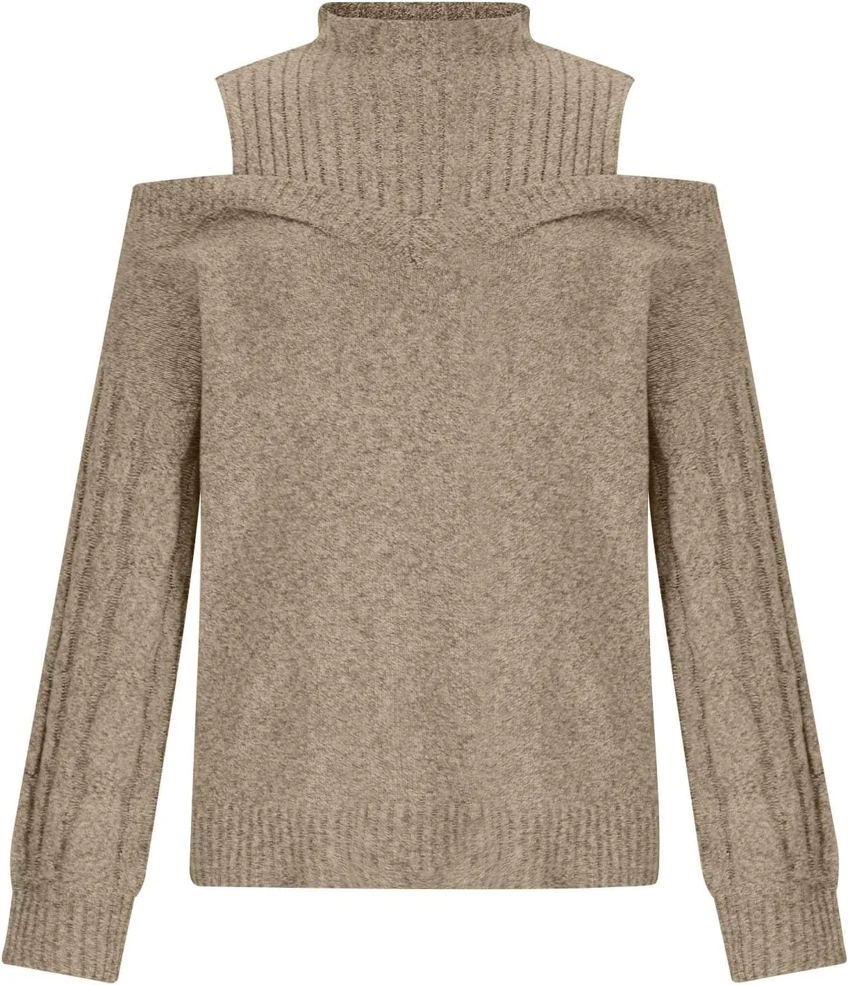 Womens Off The Shoulder Oversized Sweaters Fall Winter Turtleneck Cold Shoulder Long Sleeve Chunky Knit Sweater Tops