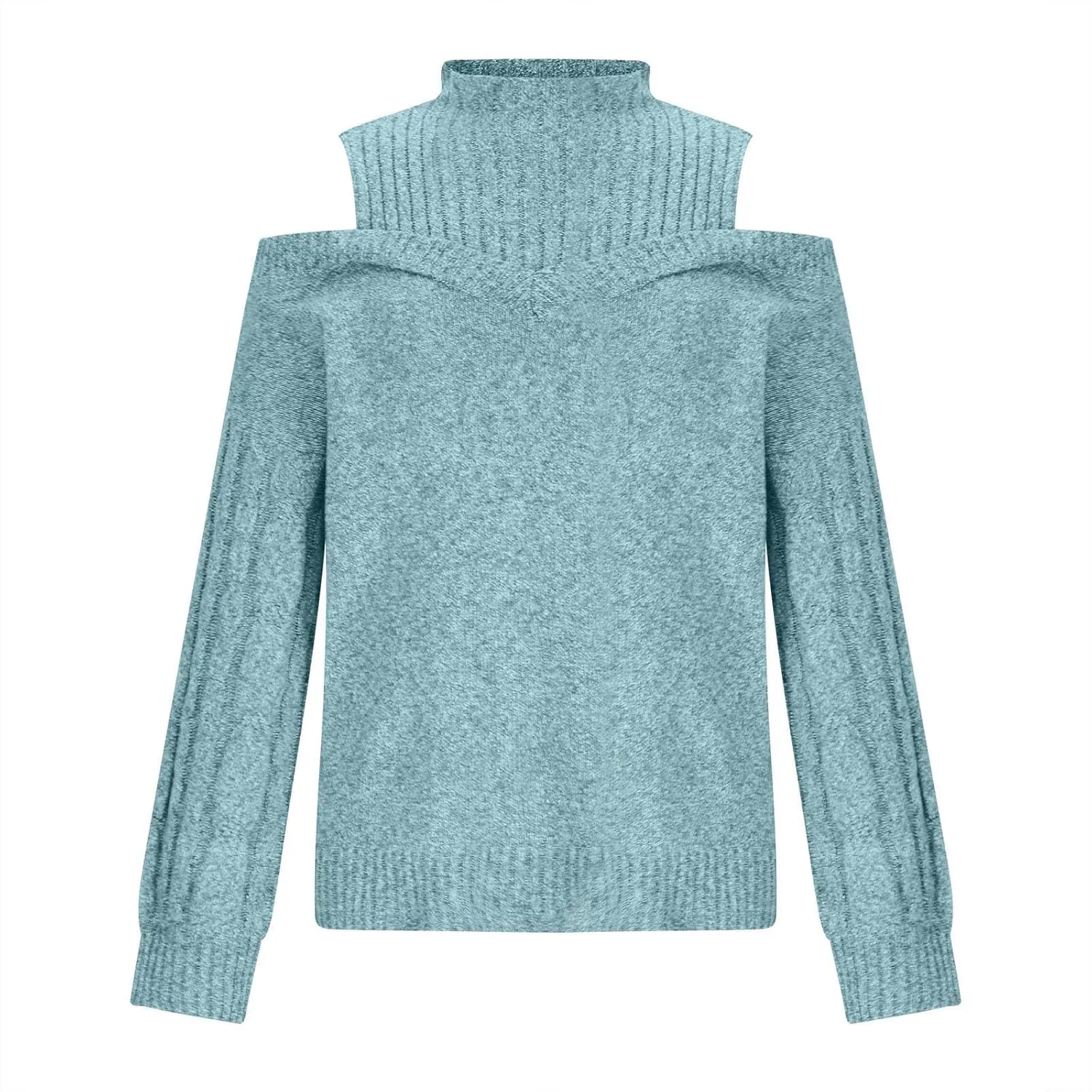 Womens Off The Shoulder Oversized Sweaters Fall Winter Turtleneck Cold Shoulder Long Sleeve Chunky Knit Sweater Tops