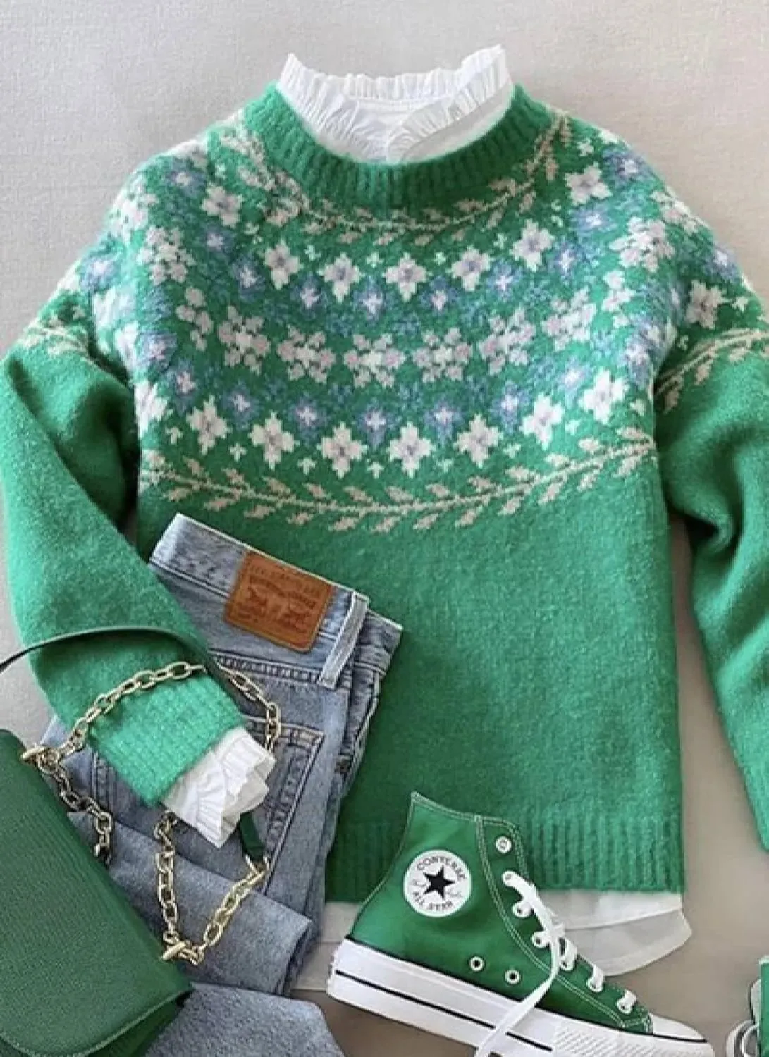 Women's Oversized Fair Isle Print Mock Neck Sweaters Long Sleeve Chunky Warm Knit Tops 2025 Spring Pullover Jumpers