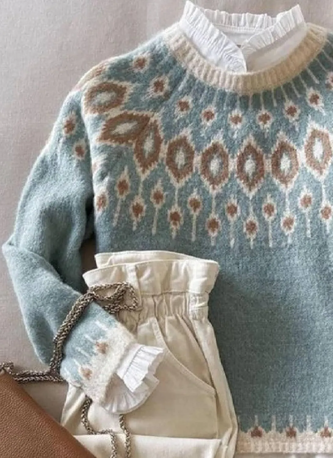 Women's Oversized Fair Isle Print Mock Neck Sweaters Long Sleeve Chunky Warm Knit Tops 2025 Spring Pullover Jumpers