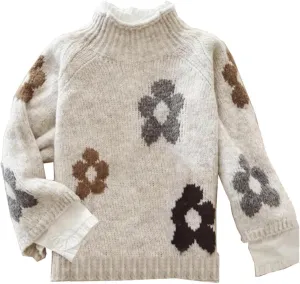 Women's Oversized Fair Isle Print Mock Neck Sweaters Long Sleeve Chunky Warm Knit Tops 2025 Spring Pullover Jumpers