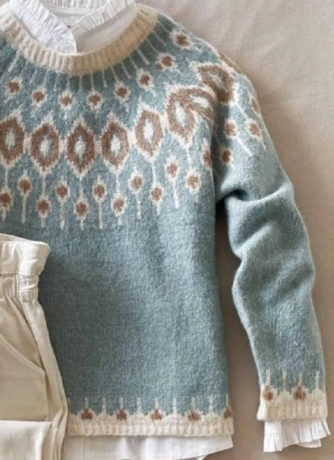 Women's Oversized Fair Isle Print Mock Neck Sweaters Long Sleeve Chunky Warm Knit Tops 2025 Spring Pullover Jumpers