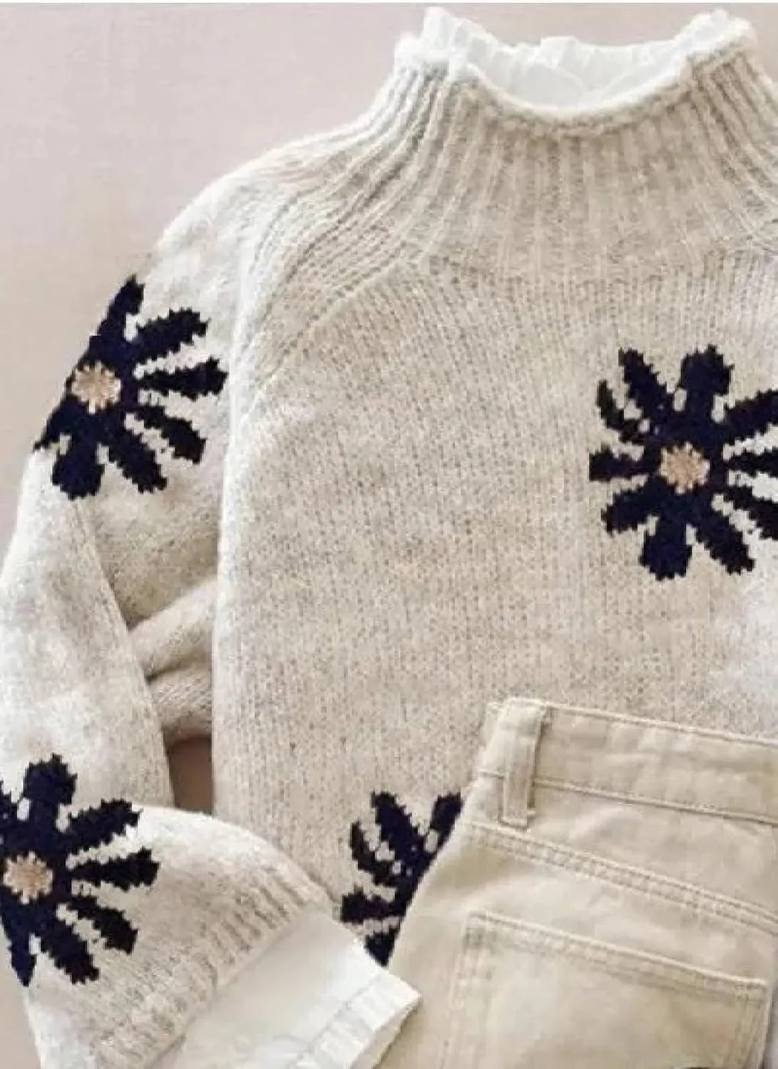 Women's Oversized Fair Isle Print Mock Neck Sweaters Long Sleeve Chunky Warm Knit Tops 2025 Spring Pullover Jumpers
