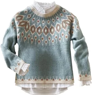 Women's Oversized Fair Isle Print Mock Neck Sweaters Long Sleeve Chunky Warm Knit Tops 2025 Spring Pullover Jumpers
