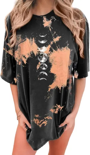 Womens Oversized Graphic Tees Moon Printed Tshirts Butterfly Shirt Vintage Summer Y2K Tops