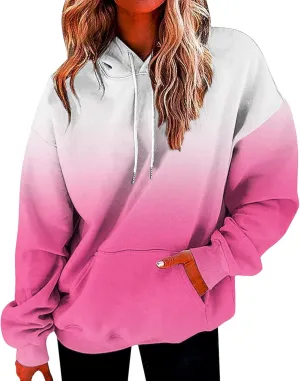 Womens Oversized Hoodies Tie Dye Gradient Hooded Sweatshirts Teen Girls Fall Long Sleeve Fleece Pullover Tops