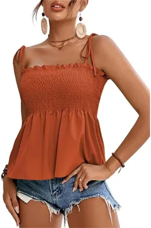 Women's Peplum Tops Flowy Y2k Cute Tie Sleeveless Babydoll Pleated Cami Top