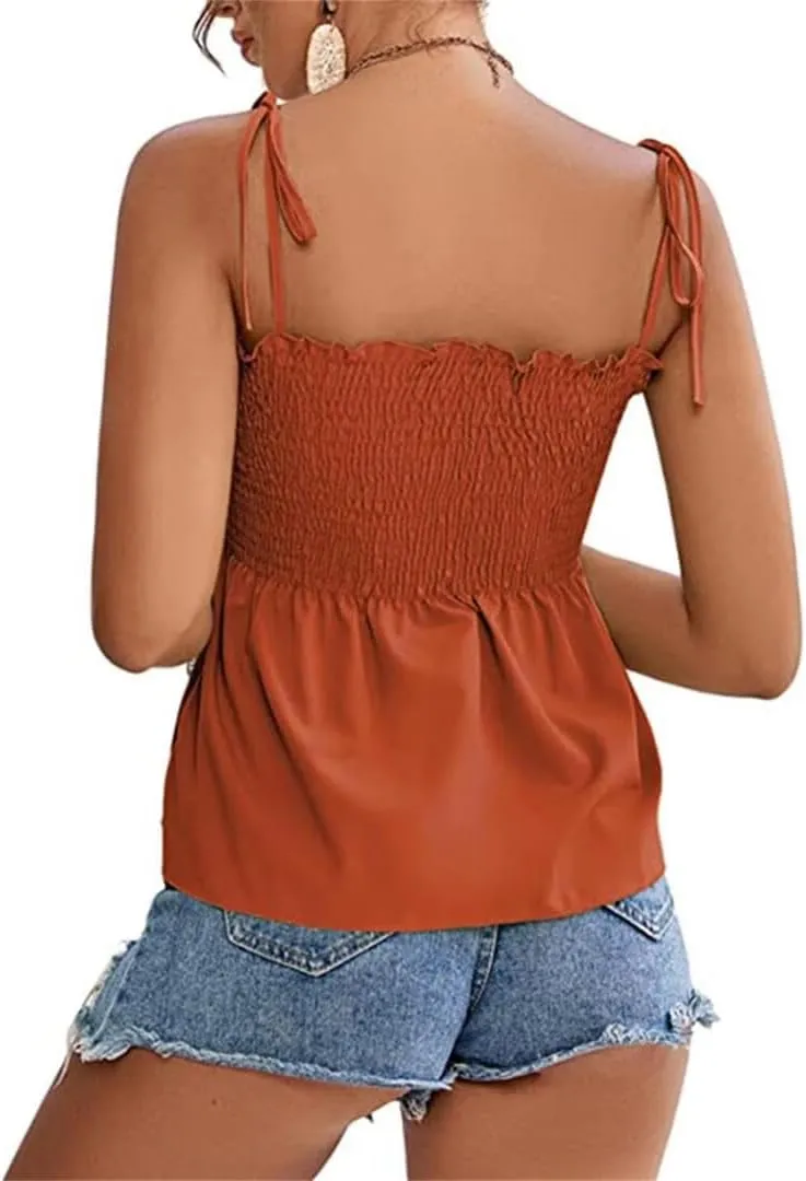 Women's Peplum Tops Flowy Y2k Cute Tie Sleeveless Babydoll Pleated Cami Top