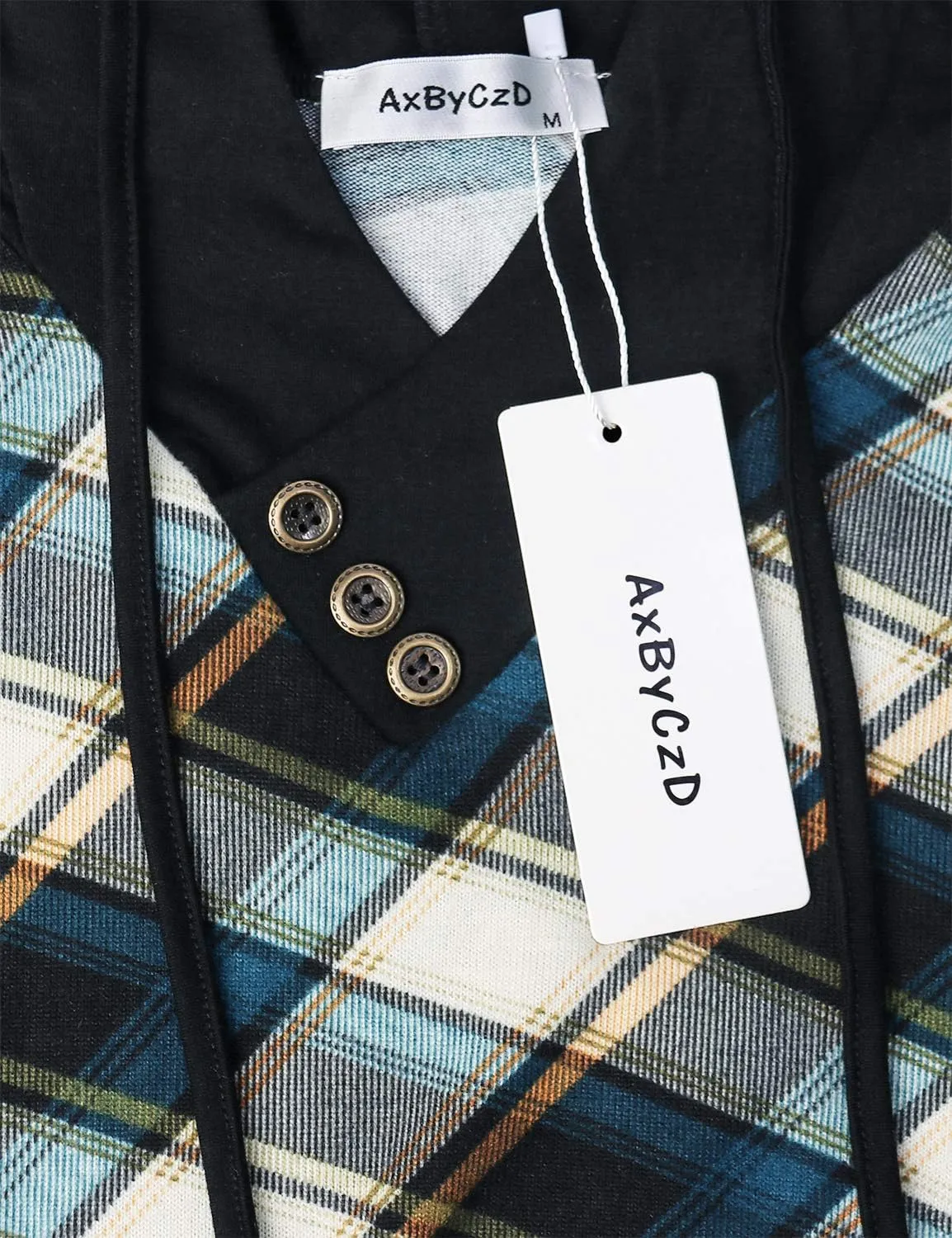 Womens Plaid Sweatshirt Long Sleeve Color Block Hoodies with Kangaroo Pocket