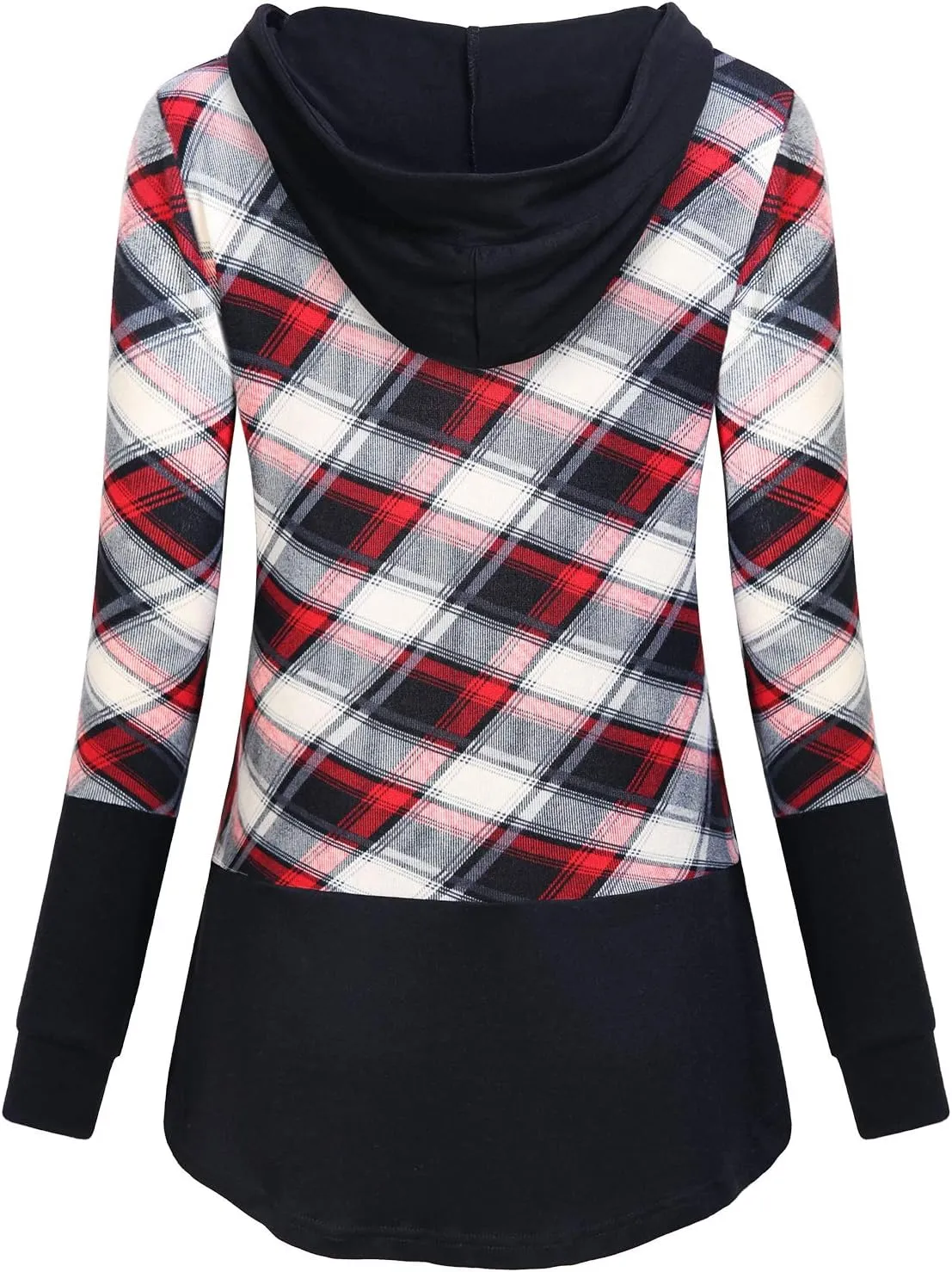 Womens Plaid Sweatshirt Long Sleeve Color Block Hoodies with Kangaroo Pocket