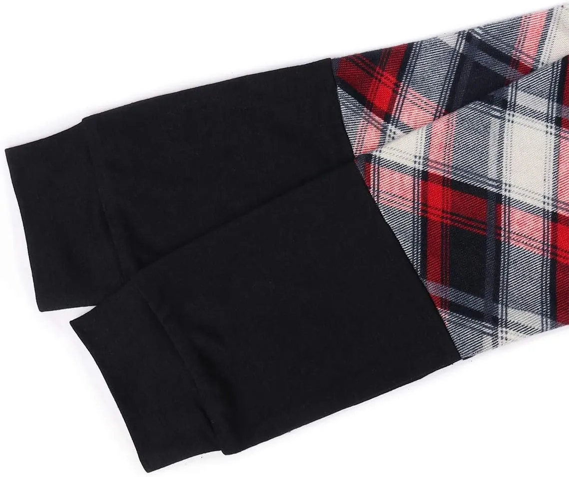 Womens Plaid Sweatshirt Long Sleeve Color Block Hoodies with Kangaroo Pocket