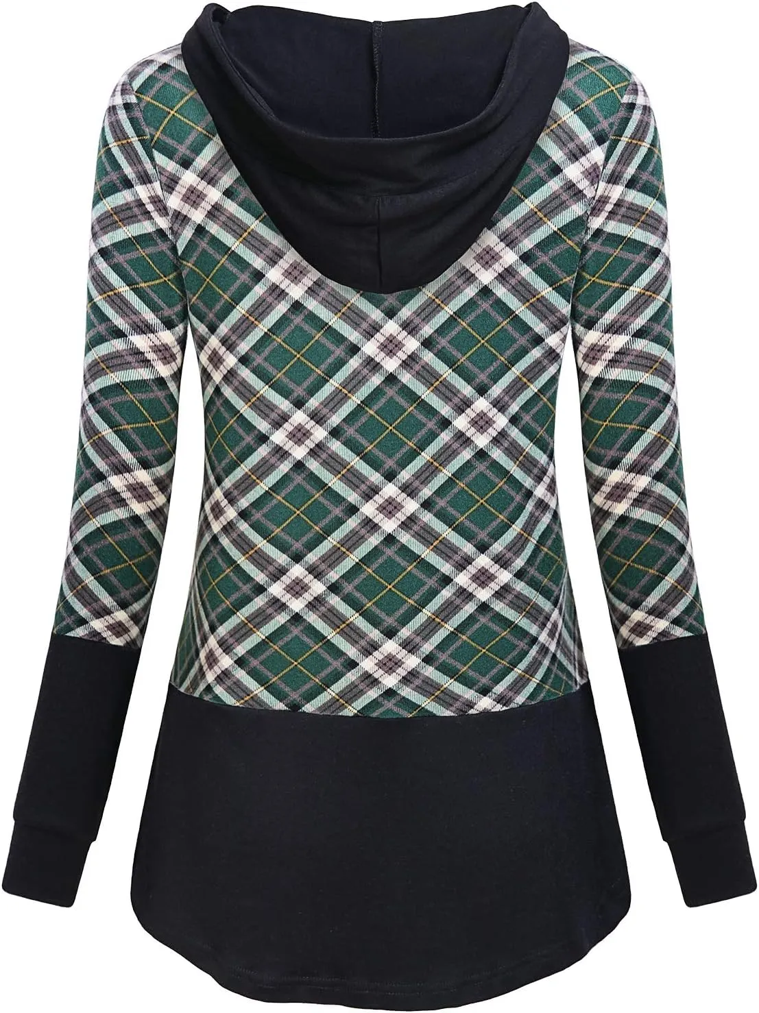 Womens Plaid Sweatshirt Long Sleeve Color Block Hoodies with Kangaroo Pocket