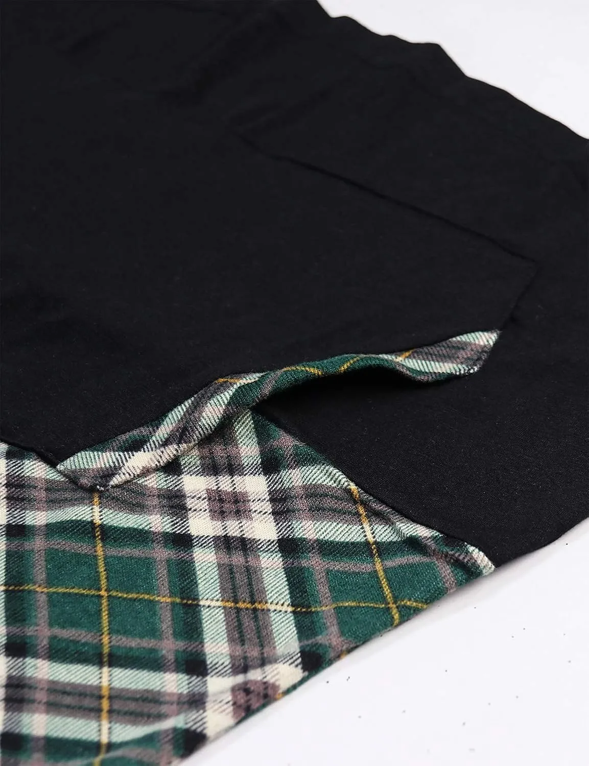 Womens Plaid Sweatshirt Long Sleeve Color Block Hoodies with Kangaroo Pocket