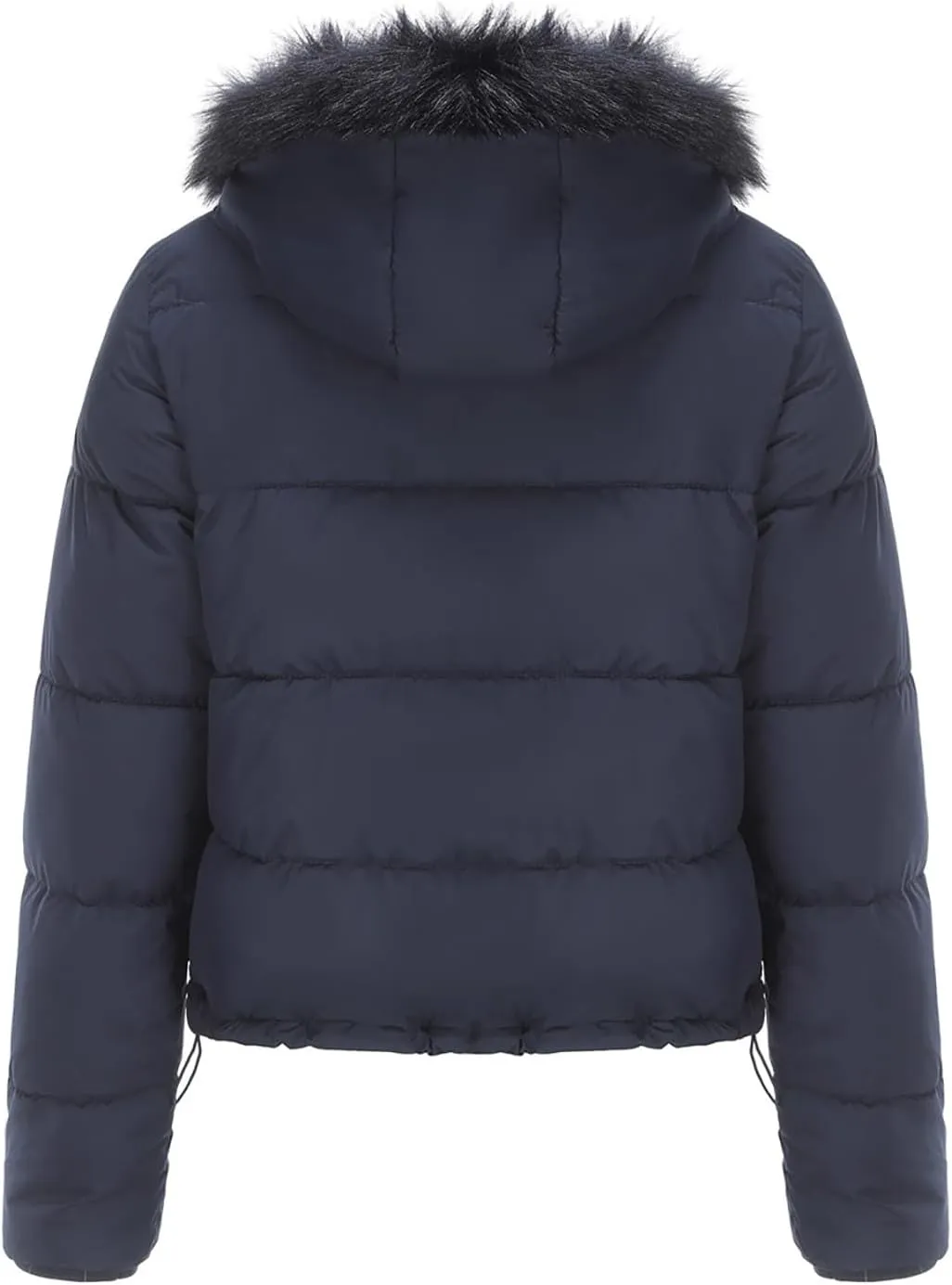 Women's Puffer Jacket Warm Thickened Zip Up Crop Down Jacket Quilted Parkas Faux Fur Removable Hood Outerwear Pockets