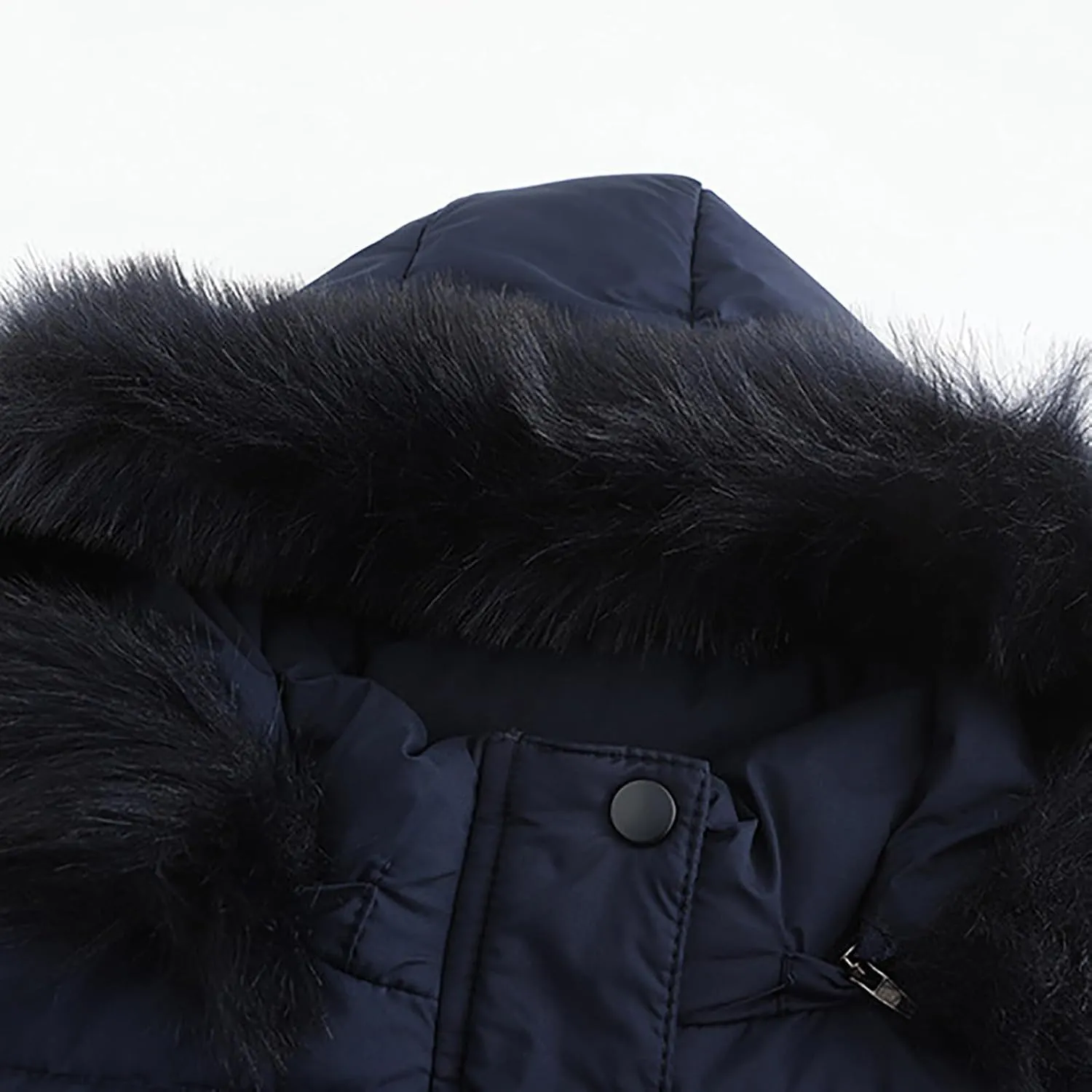 Women's Puffer Jacket Warm Thickened Zip Up Crop Down Jacket Quilted Parkas Faux Fur Removable Hood Outerwear Pockets