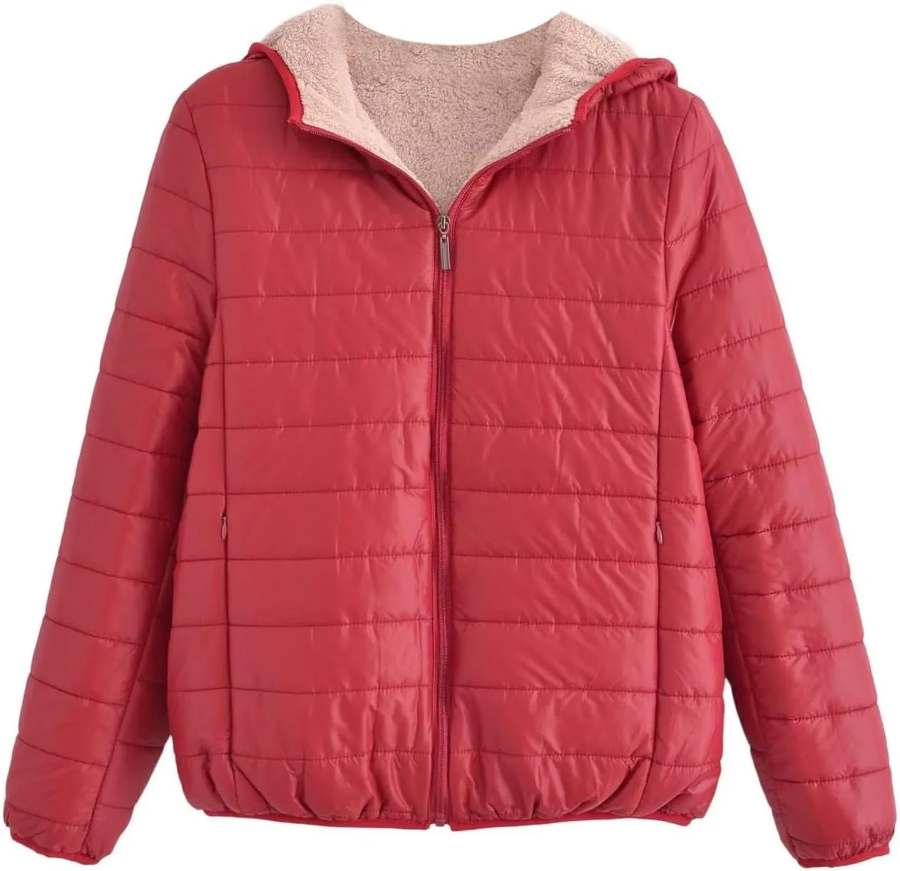 Women's Quilted Winter Coats Winter Short Hooded Warm Padded Fleece Lined Puffer Jackets Down Jackets with Pockets