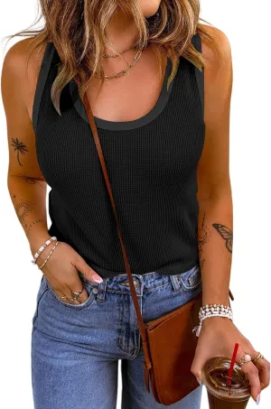 Womens Ribbed Tank Tops 2025 Summer Sleeveless Scoop Neck Slim Fitted Knit Basic Camis Tee Shirts