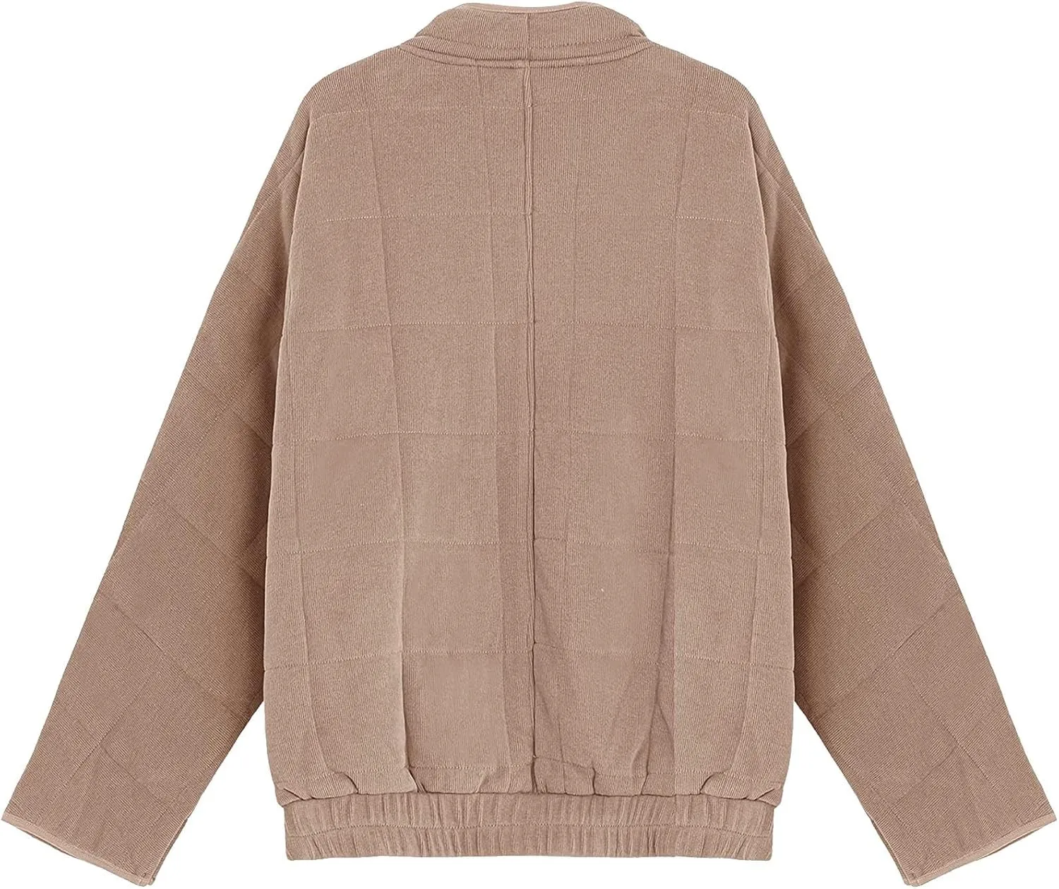 Women's Solid Color Stand Jacket Loose Fit Sherpa Lined Fleece Quilted Jacket Windproof Winter Tweed Coat with Pocket