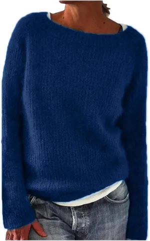 Womens Sweater Chunky Knit Solid Color Round Neck Long Sleeve Casual Soft Loose Fit Jumper Tops