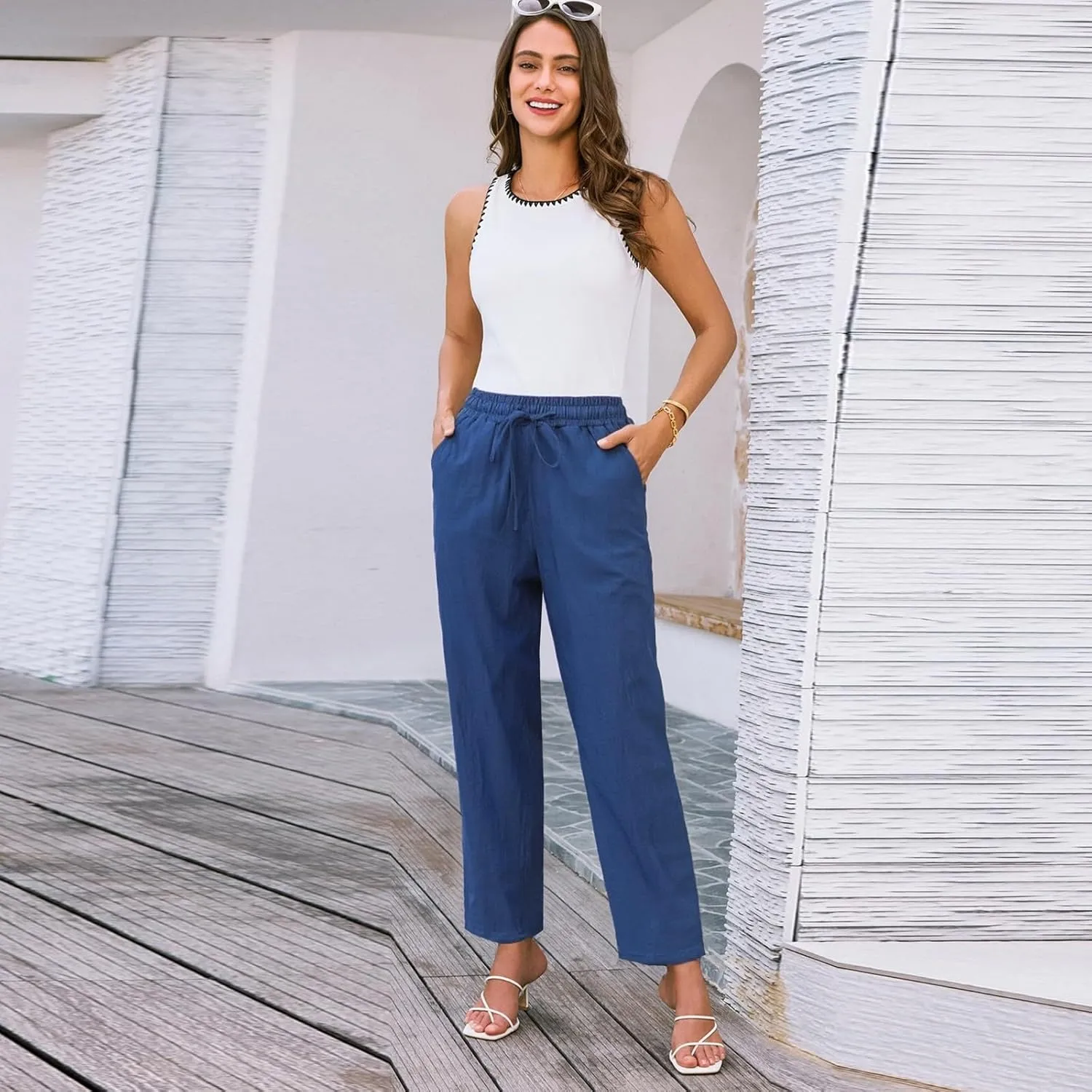 Womens Sweatpants, Peasant Pants Casual Straight Leg Plus Size Linen Lounge Stretchy