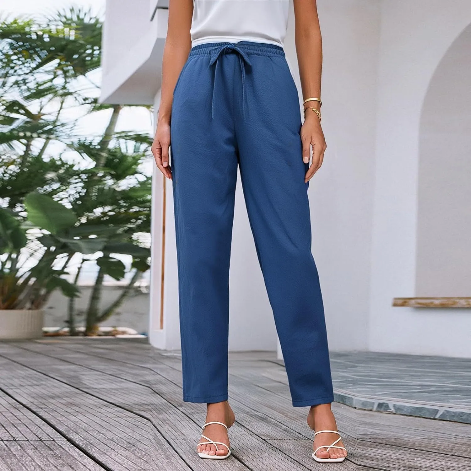 Womens Sweatpants, Peasant Pants Casual Straight Leg Plus Size Linen Lounge Stretchy