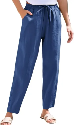 Womens Sweatpants, Peasant Pants Casual Straight Leg Plus Size Linen Lounge Stretchy