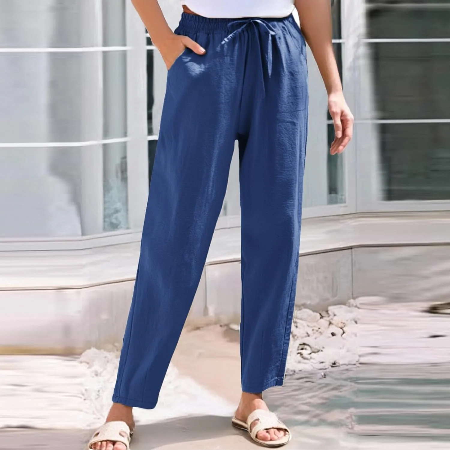 Womens Sweatpants, Peasant Pants Casual Straight Leg Plus Size Linen Lounge Stretchy