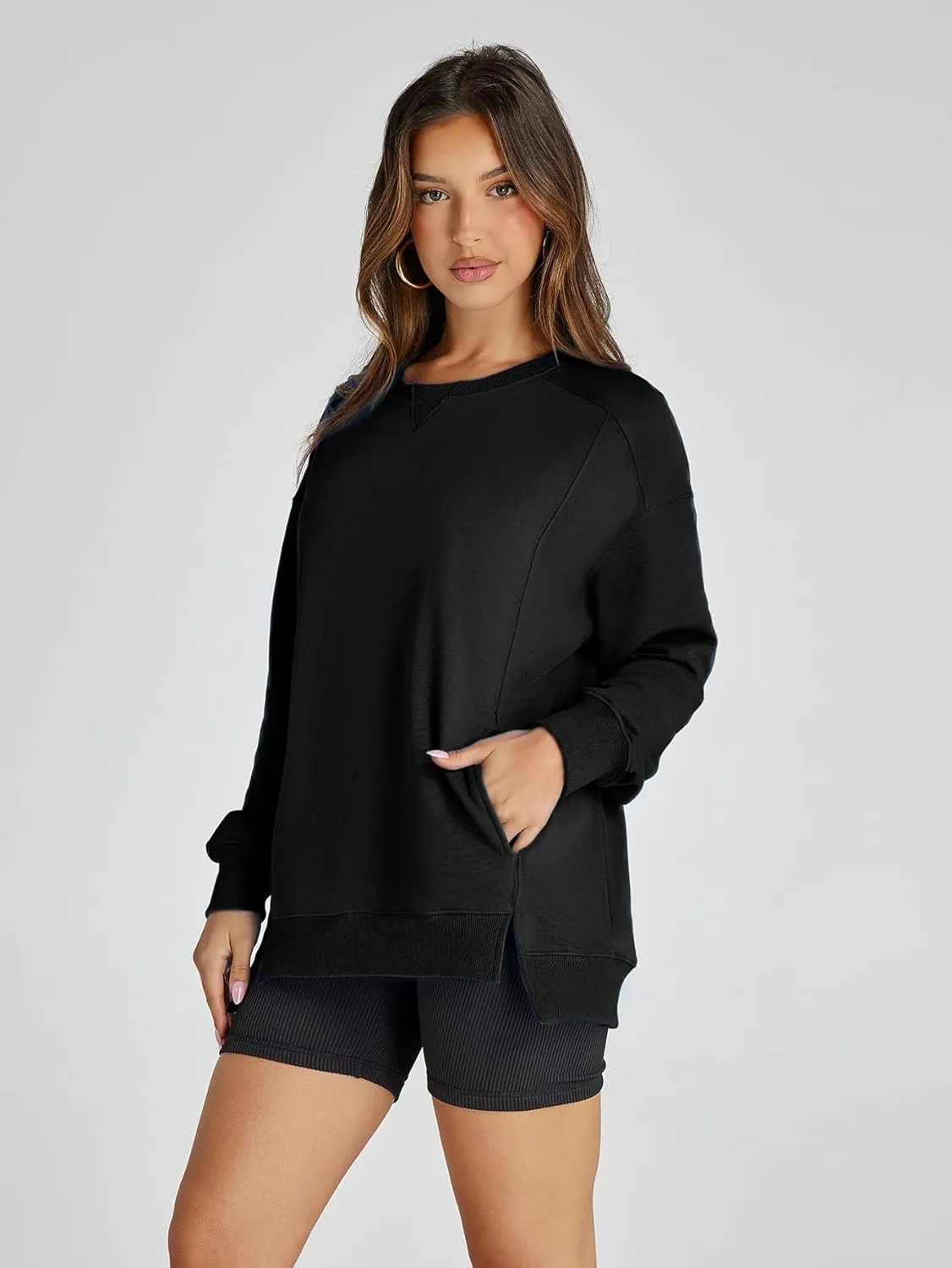 Women's Sweatshirt Casual Crew Neck Sweatshirts Loose Fit Long Sleeve Pullover Tops with Pockets