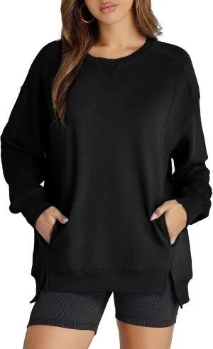 Women's Sweatshirt Casual Crew Neck Sweatshirts Loose Fit Long Sleeve Pullover Tops with Pockets