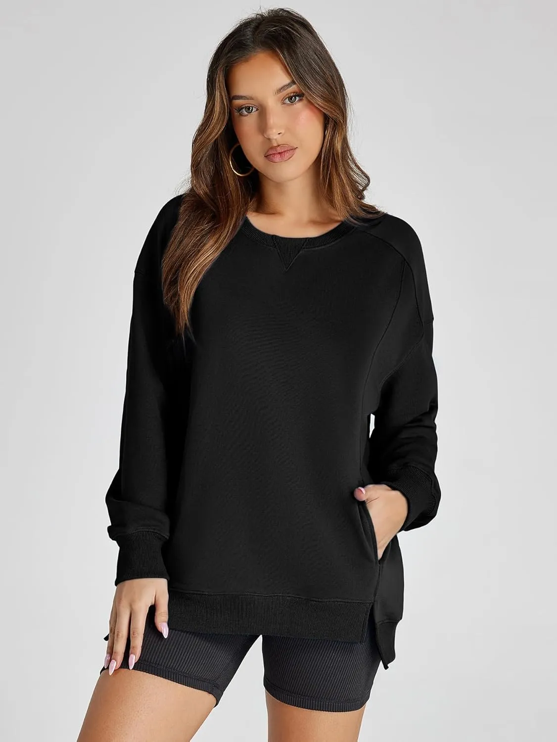 Women's Sweatshirt Casual Crew Neck Sweatshirts Loose Fit Long Sleeve Pullover Tops with Pockets