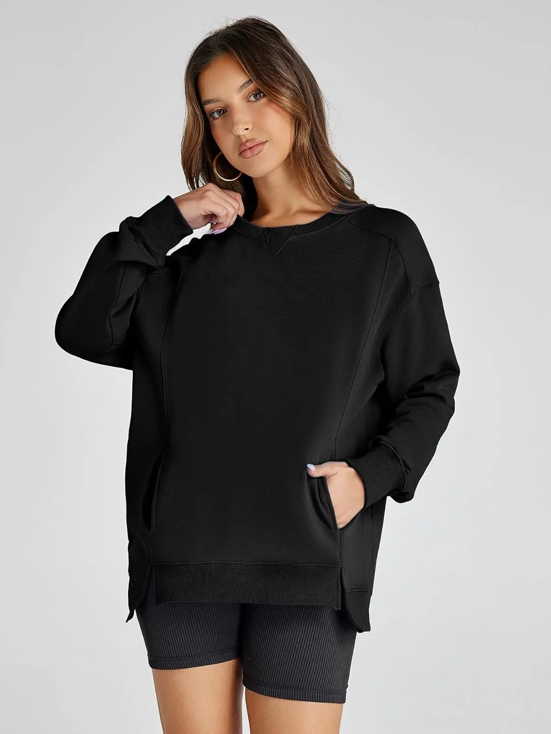 Women's Sweatshirt Casual Crew Neck Sweatshirts Loose Fit Long Sleeve Pullover Tops with Pockets