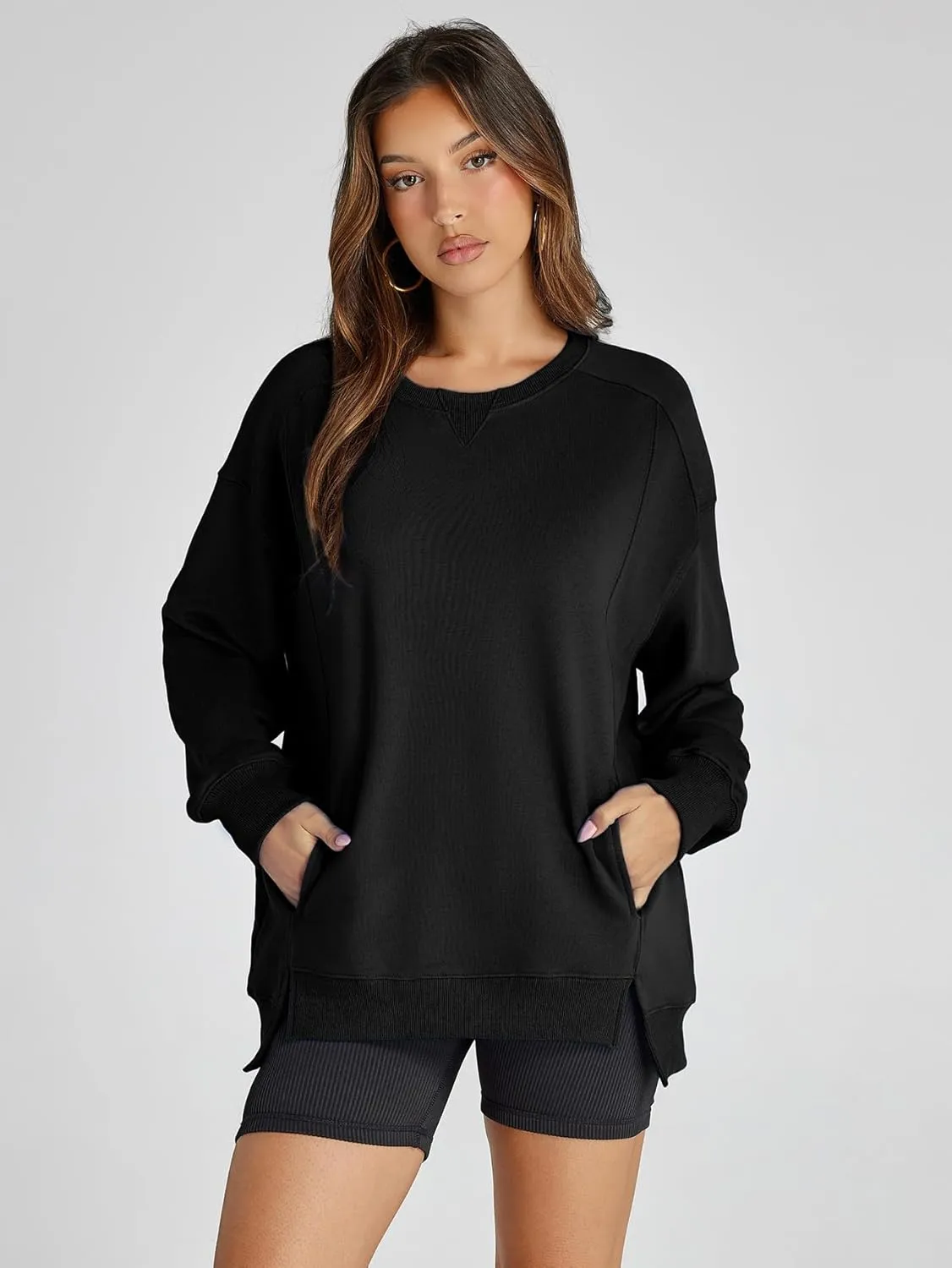 Women's Sweatshirt Casual Crew Neck Sweatshirts Loose Fit Long Sleeve Pullover Tops with Pockets