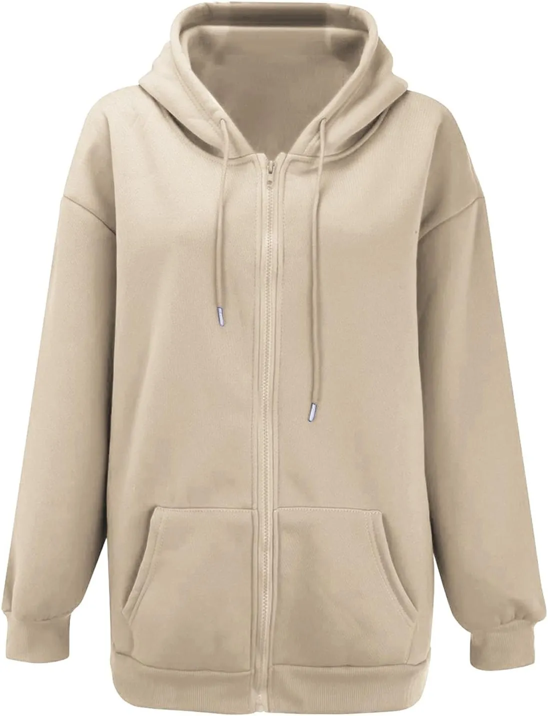 Women's Sweatshirt Full-Zip Hoodie Ladies Women Hooded Print Round Neck Long Sleeve Sweatshirt Tops Drop Shoulder
