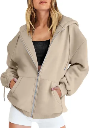 Women's Sweatshirt Full-Zip Hoodie Ladies Women Hooded Print Round Neck Long Sleeve Sweatshirt Tops Drop Shoulder