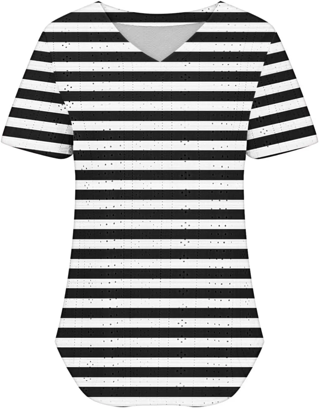 Women's T-Shirt Striped Deep V Neck Blouses Short Sleeve Shirt Hollow Eyelet Breathable Tops Summer Loose Outfit