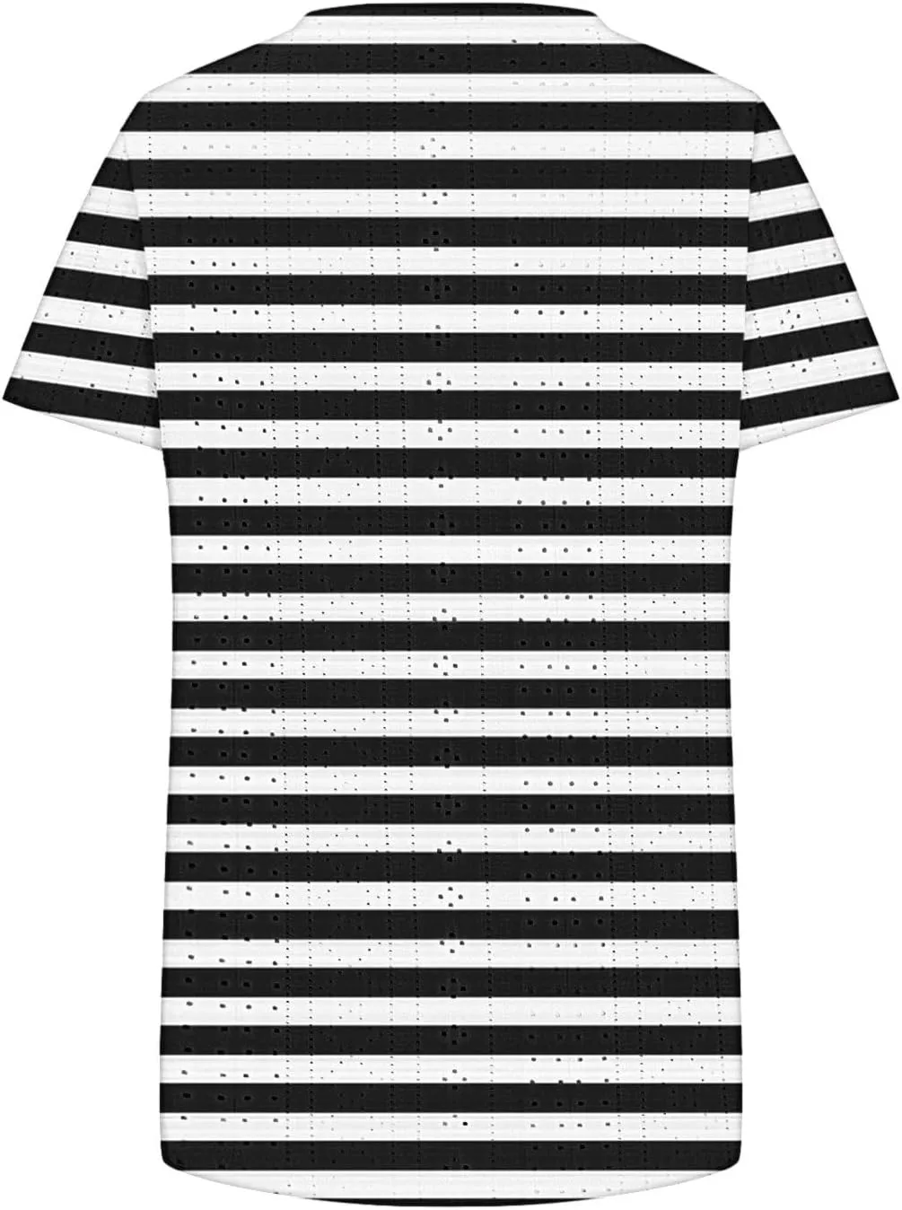 Women's T-Shirt Striped Deep V Neck Blouses Short Sleeve Shirt Hollow Eyelet Breathable Tops Summer Loose Outfit