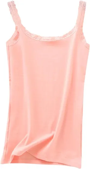 Women’s Tank Tops Spaghetti Strap Sleeveless Lace Trim Cami Undershirts Casual Summer Slim Fit Camisole