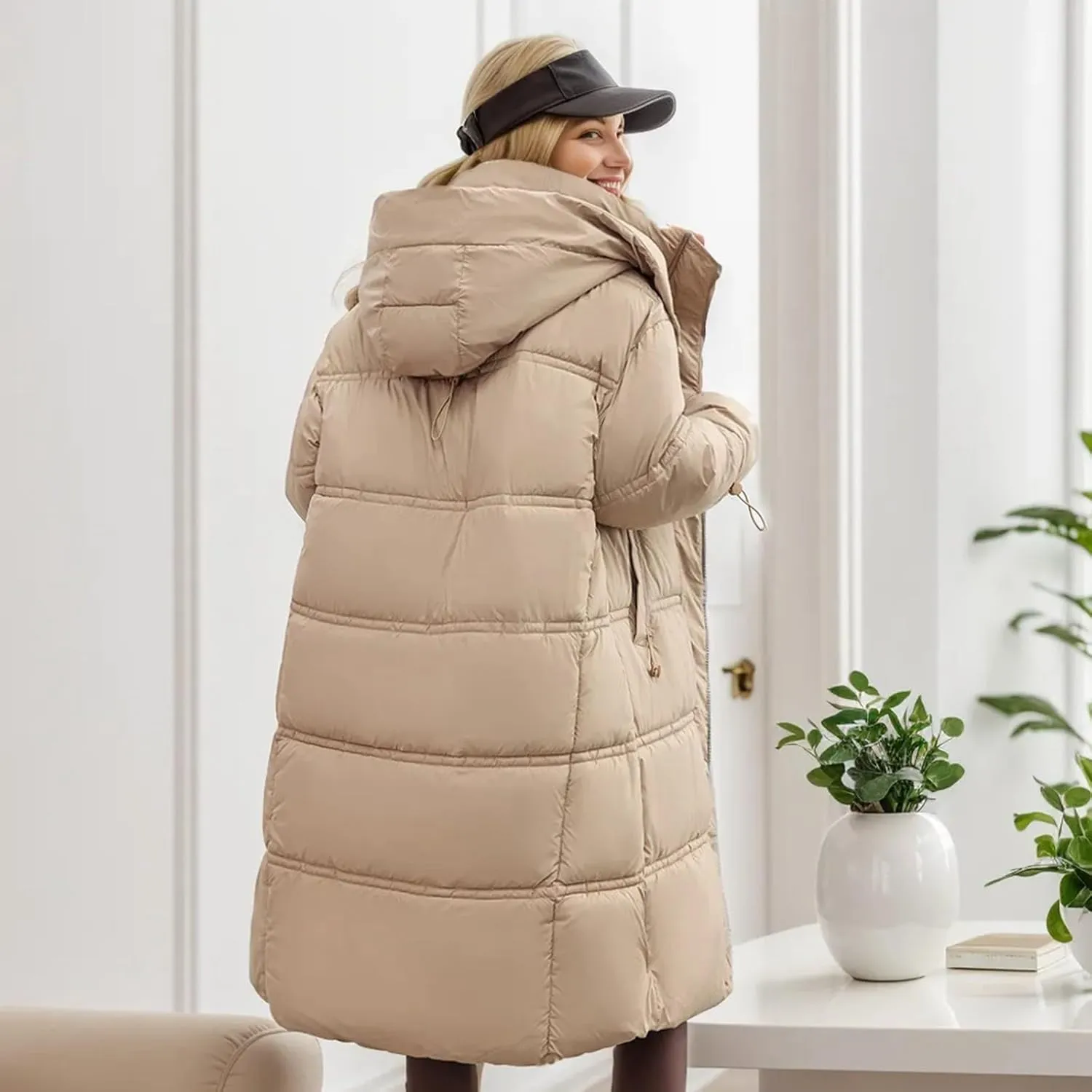 Women's Thickened Down Jackets Winter Warm Long Down Coats Hooded Quilted Puffer Jackets Parkas with Zipper Outerwear