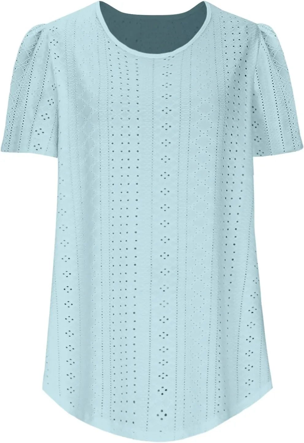 Womens Tops Eyelet Embroidery Crewneck T-Shirts Summer Casual Loose Fit Tunic Blouses Business Work Shirts