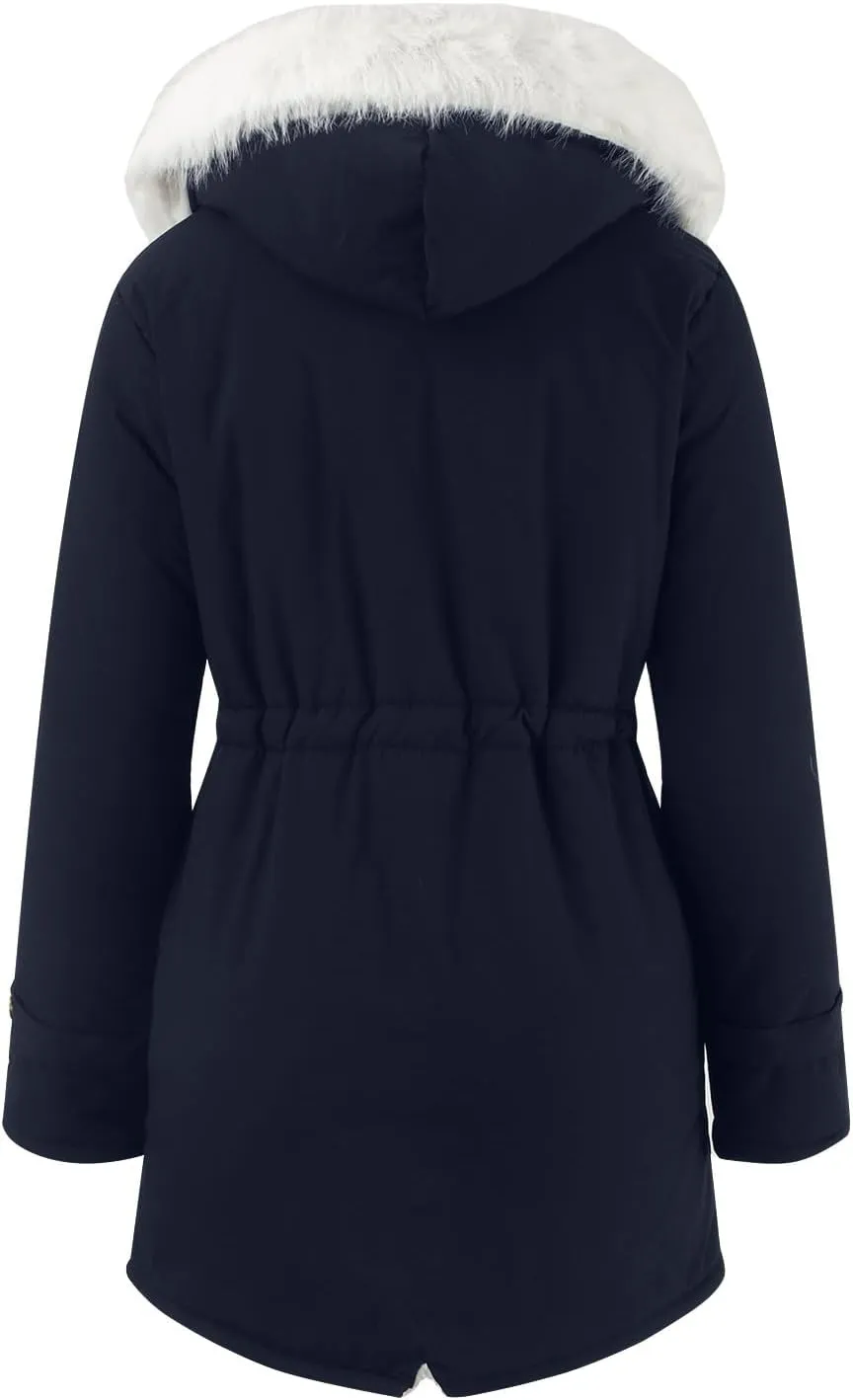 Women's Warm Winter Puffer Coats Fleece Lined Thicken Down Jackets Faux Fur Hooded Snow Parkas Overcoats with Pockets
