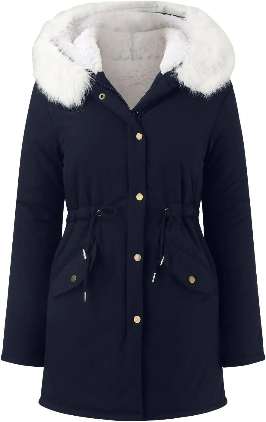 Women's Warm Winter Puffer Coats Fleece Lined Thicken Down Jackets Faux Fur Hooded Snow Parkas Overcoats with Pockets
