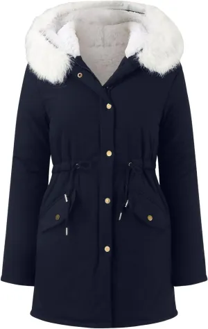 Women's Warm Winter Puffer Coats Fleece Lined Thicken Down Jackets Faux Fur Hooded Snow Parkas Overcoats with Pockets