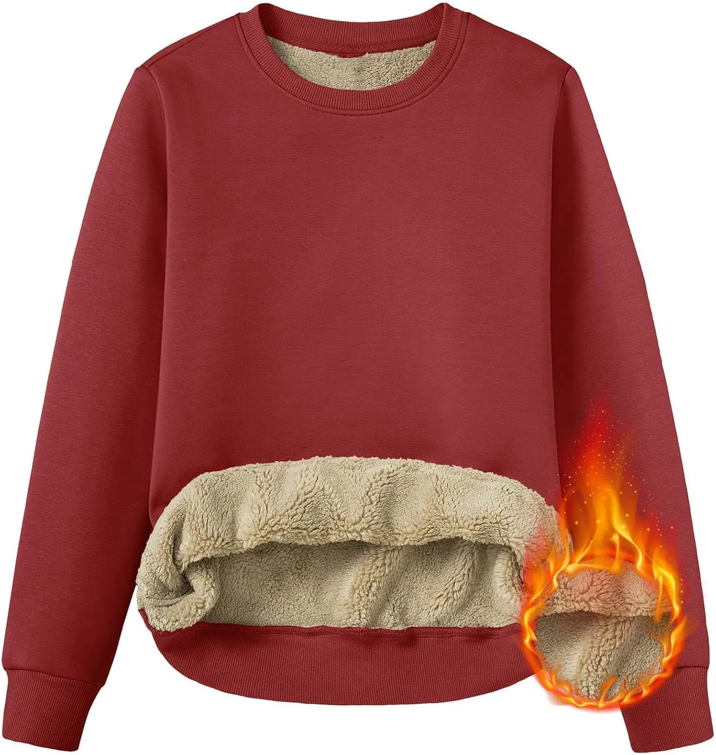 Womens Winter Warm Fleece Sherpa Lined Sweatshirts Casual Crewneck Long Sleeve Pullover Sweatshirt Clothes Tops