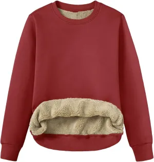 Womens Winter Warm Fleece Sherpa Lined Sweatshirts Casual Crewneck Long Sleeve Pullover Sweatshirt Clothes Tops