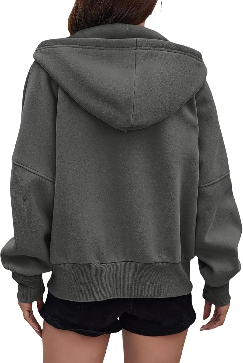 Womens Zip Up Hoodies Jacket Cropped Long Sleeve Hooded Sweatshirt Casual Comfy Coat Winter Clothes 2024