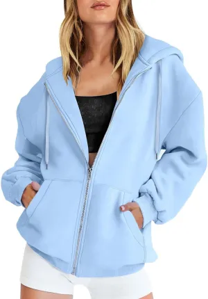Womens Zip Up Hoodies Long Sleeve Sweatshirts Fall Outfits Oversized Sweaters Casual Fashion Y2K Jackets