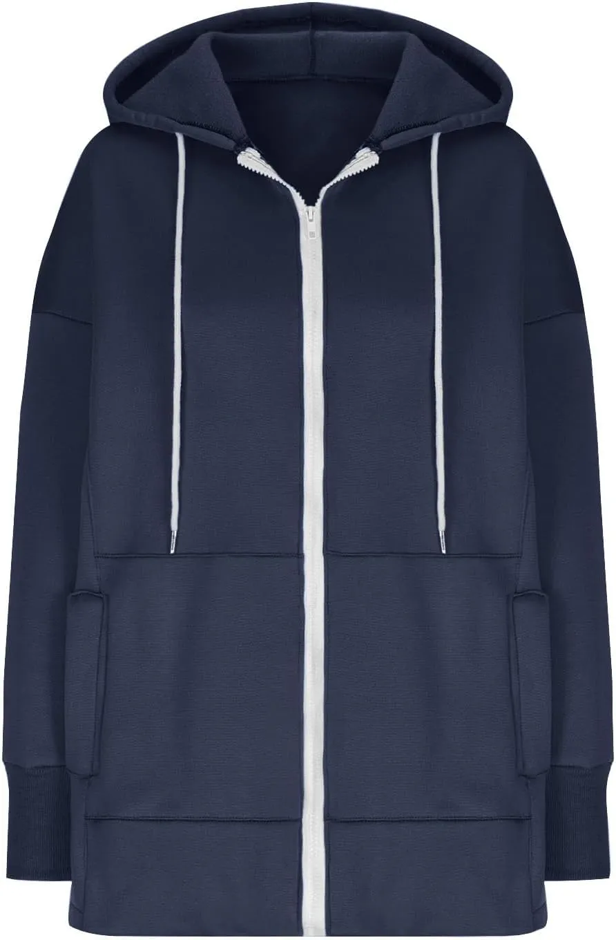 Womens Zip Up Hoodies Sweatshirts Fall Fashion Outfits 2024 Casual Long Sleeve Drawstring Loose Jackets with Pockets